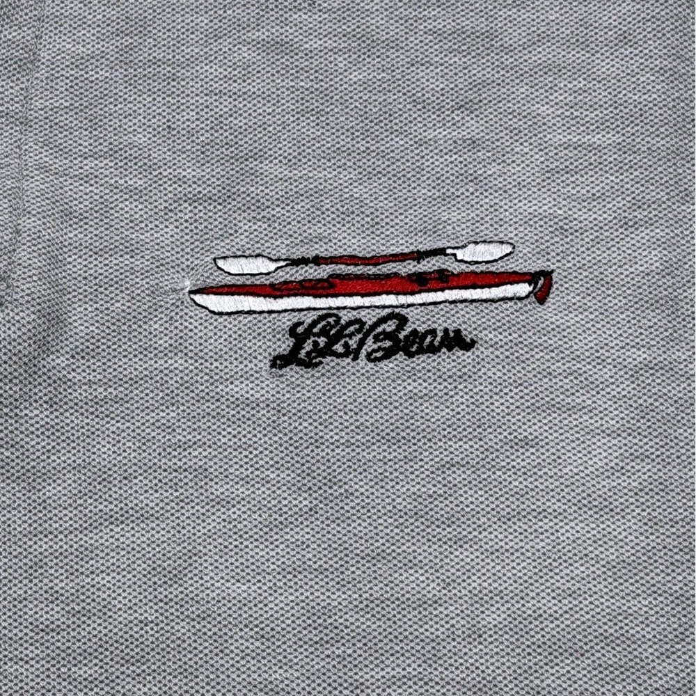 VTG LL Bean Polo Shirt Mens Sz L Gray Kayak Embroidery Short Sleeve Cotton‎ 90s